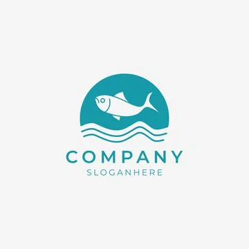 Fish jump at the ocean logo Stock Illustration