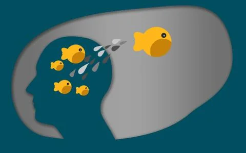 Fish jump out from human head Stock Illustration