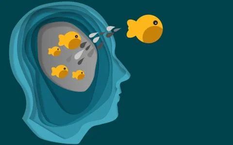 Fish jump out from human head Stock-Illustration