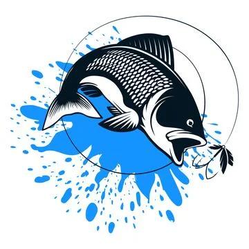 Fish jumping for bait and blue splashes of water Stock Illustration