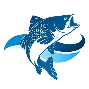 Fish jumping on a blue wave Stock Illustration