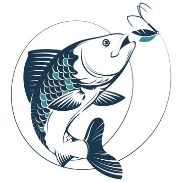 Fish jumping for hook bait Stock Illustration