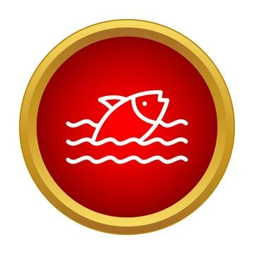 Fish jumping out of water in red circle icon Stock Illustration