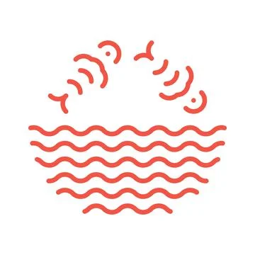 Fish jumping from water waves logo. Poke bowl logotype Stock Illustration