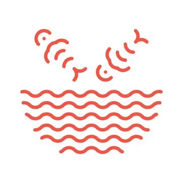 Fish jumping from water waves logo. Poke bowl logotype Stock Illustration