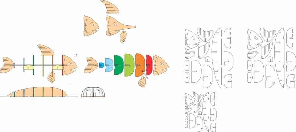 Fish Laser cut cnc panel design for metal, wooden room divider. Stock Illustration