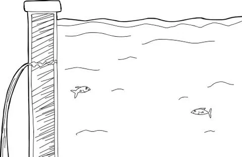 Fish In Leaking Dam Outline Stock Illustration