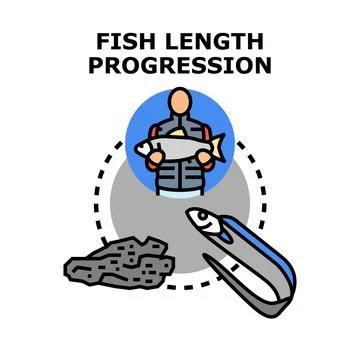 Fish length progression cycle showing different sizes Stock Illustration