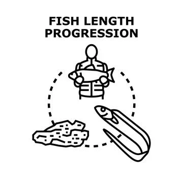 Fish length progression cycle showing different sizes Stock Illustration
