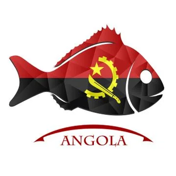 Fish logo made from the flag of Angola. Stock Illustration