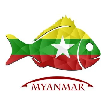 Fish logo made from the flag of Myanmar. Stock Illustration