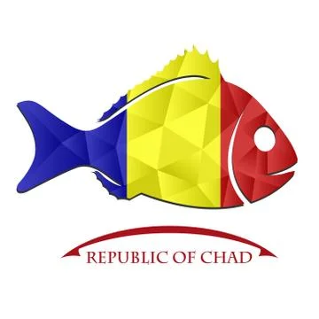 Fish logo made from the flag of Republic of Chad. Stock Illustration
