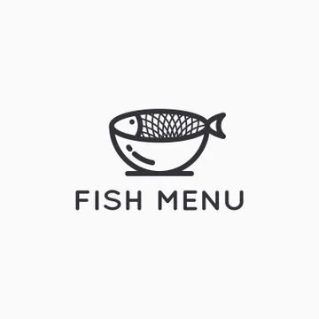 Fish logo with plate on white background Stock Illustration
