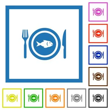 Fish for lunch flat framed icons Stock Illustration