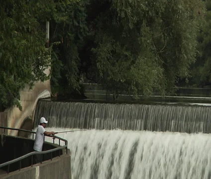 Fish-man on the bridge Stock Footage 55298142