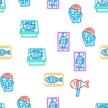 Fish Market Product Vector Seamless Pattern イラスト素材
