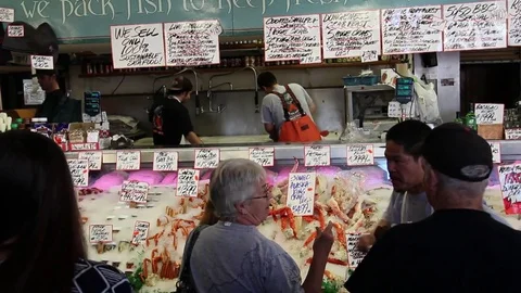 Fish market in Seattle, WA Stock Footage 81160104