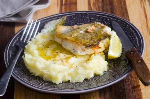Fish with mash Foto stock