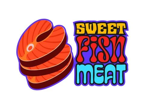 Fish meat barbeque, BBQ grill retro Y2K sticker Stock Illustration