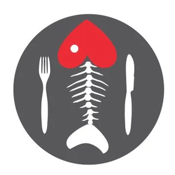 Fish menu. Fish skeleton. Fish bone on chalkboard with Cutlery .Vector illust Stock Illustration