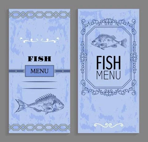 Fish Menu with Linear Silhouettes of Perch Stock Illustration