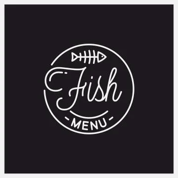 Fish menu logo. Round linear logo of fish bones Stock Illustration