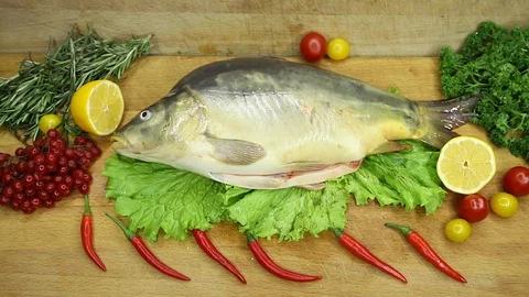 Fish mirror carp, raw decor. Stock Footage 130002987