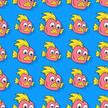 Fish monster seamless repeat pattern. background illustration Stock Illustration