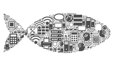 Fish Mosaic Icon for BigData and Computing Ilustração Stock