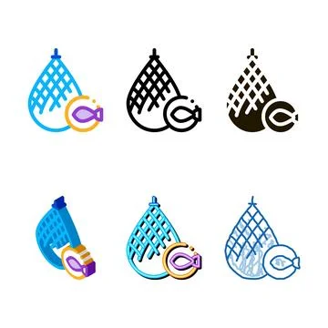 Fish in net icon vector outline pack Stock Illustration