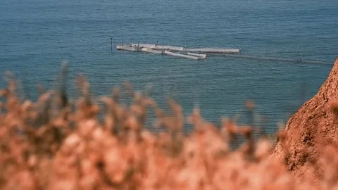 Fish net trap at sea Stock Footage 310818420