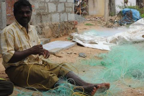Fish net weaving Stock Photos