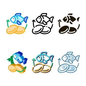 Fish nutrients supplements icon vector variations Illustrazione stock