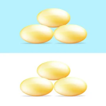 Fish oil supplement capsule set isolated on white background. Omega 3 oil pills Stock Illustration