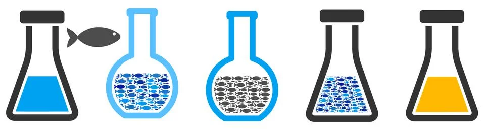 Fish Omega-3 Analysis Flask Vector Collage Illustration Stock Illustration