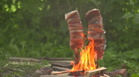 Fish on an open fire the  front view Stock Footage 55227654