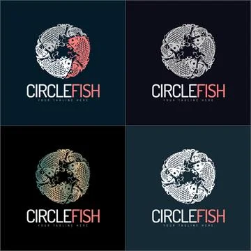 Fish ornament pattern oriental luxury logo set template design Stock Illustration