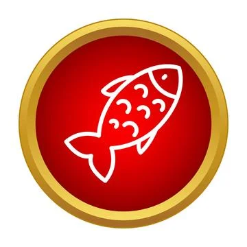 Fish outline icon in red circle with golden border 스톡 일러스트