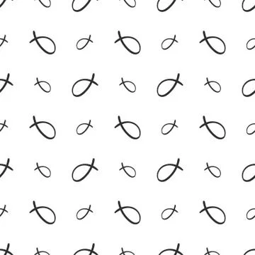 Fish Outline Simple Seamless Pattern on White Background Stock Illustration
