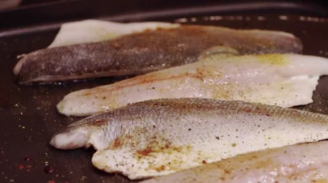 Fish on pan Stock Footage 46055220