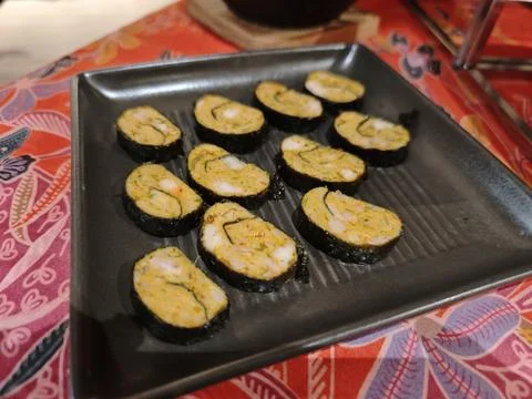 Fish Paste Seaweed Rolls on a Serving Tray Stock Photos