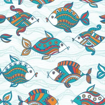 Fish pattern in abstract style. copy square to the side and you'll get seamle Stock Illustration