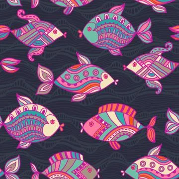 Fish pattern in abstract style. copy square to the side and you'll get seamle Stock Illustration