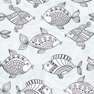 Fish pattern in abstract style.seamless pattern can be used for wallpaper, pa Stock Illustration