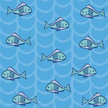 Fish pattern blue background Stock Illustration