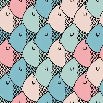 Fish pattern. Funny fishes on textile clothes t shirt sweatshirt. Pink blue f Stock Illustration