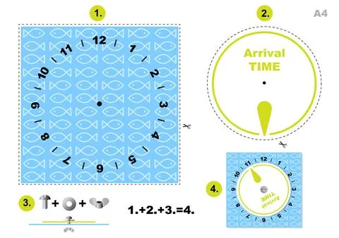 Fish pattern parking time - Summer Car Parking disc, Clock Arrival Time Dis.. Stock Illustration