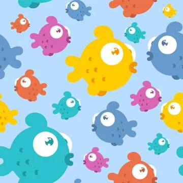 Fish pattern seamless cartoon style. Sea animal vector background. ocean char Stock Illustration
