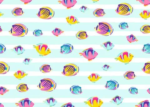 Fish pattern seamless vector illustration. Endless cartoon color sea ocean 스톡 일러스트