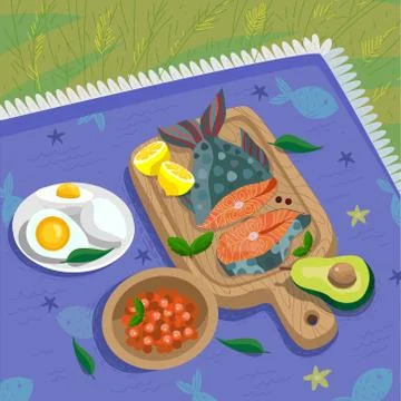 Fish picnic Stock Illustration